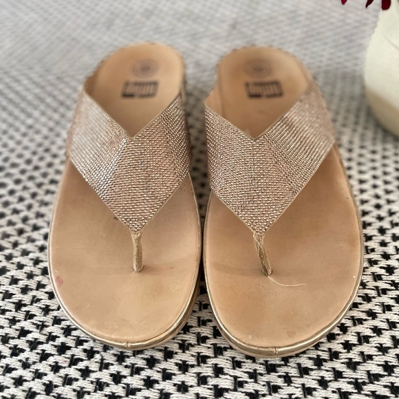 Fitflop Shoes - Fitflop Twiss Crystal Sandals Beige Gold